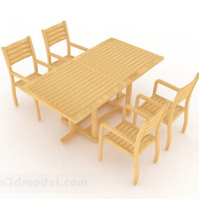 Yellow Wooden Dining Table And Chair 3d model