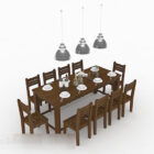 Landligt træbrunt spisebord og stol V2