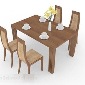 Ahşap Basit Yemek Masası ve Sandalye 3D model