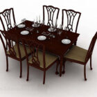 Eenvoudige houten bruine eettafel en stoel