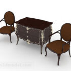 طاولة بني خشبية أوروبية ومجموعة من الكراسي
