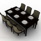 Dark Brown Wooden Dining Table And Chair V1