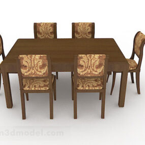 Wooden Brown Table And Chair Combination 3d model