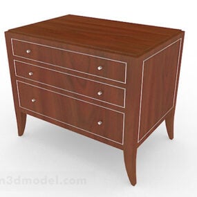 Wooden Brown Bedside Table 3d model