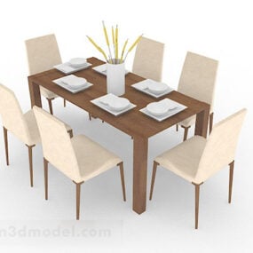 Wooden Dining Table And Chairs V2 3d model