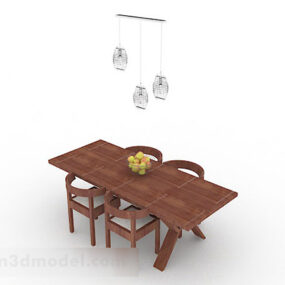 Landelijke houten eettafel en stoel V1 3D-model
