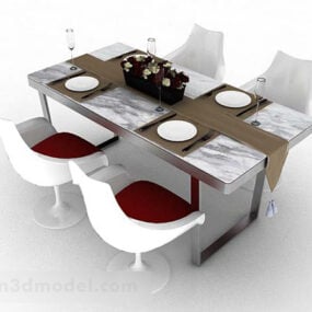 White Minimalistic Dining Table And Chair V1 3d model
