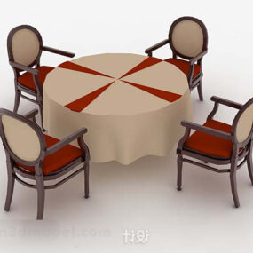 Drewniany stół i krzesło do jadalni V4 Model 3D