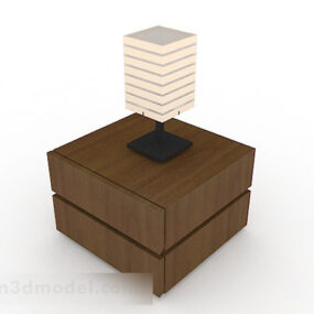 Wooden Brown Bedside Table V3 3d model