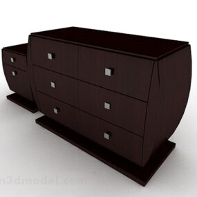 Dark Brown Wooden Entrance Cabinet V2 3d model