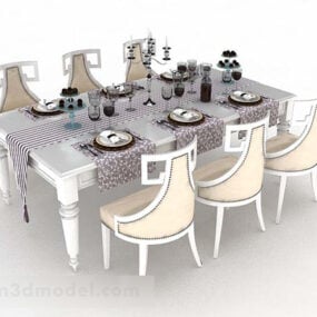 Mesa de jantar e cadeira europeia V2 modelo 3d