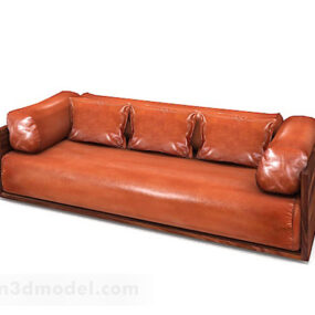 3д модель кожаного коричневого многоместного дивана
