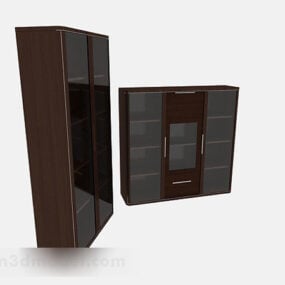 Wooden Brown Display Cabinet V4 3d model