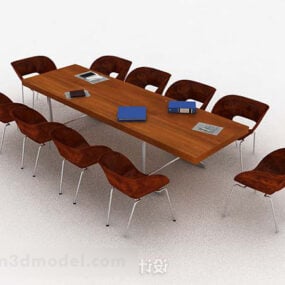 Mesa de conferencias de madera marrón Silla modelo 3d
