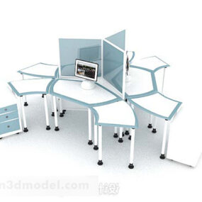 Blue And White Multi-person Desk V1 3d model