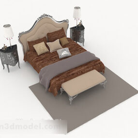 European Brown Double Bed V2 3d model