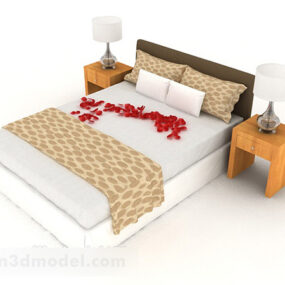 Simple Wooden Home Double Bed V1 3d model