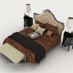 European Style Wooden Double Bed 3d model