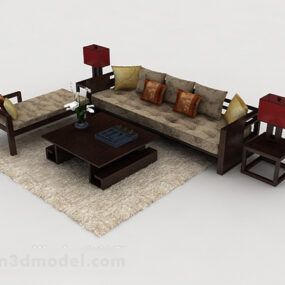 Home Wood Brown Pattern Sofa 3d model