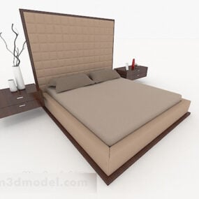 Modelo 3d de cama doble marrón simple de negocios
