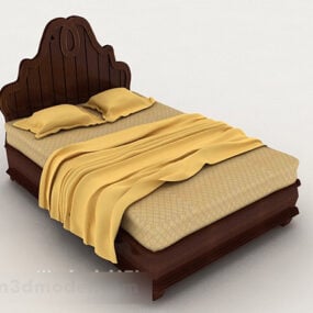 Wooden Yellow Home Double Bed 3d model