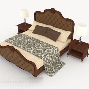 Model 3d Bed Dobel Kayu Coklat Eropa