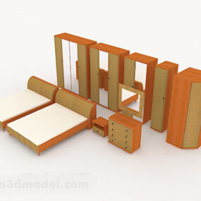 Wooden Bed Furniture Set 3d model