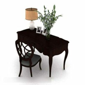 European Simple Wooden Brown Desk Chair 3d model