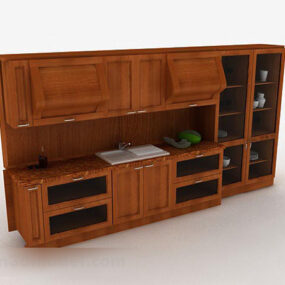 Linear Wooden Kitchen Cabinet 3d model