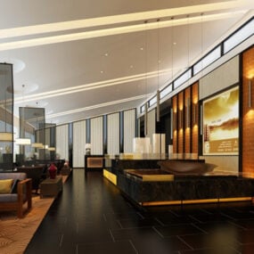 Modello 3d della lobby del ristorante caffè di lusso