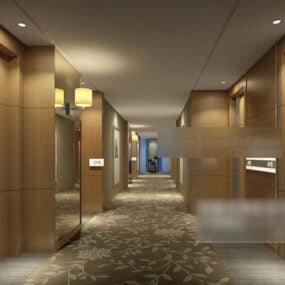 Moderní 3D model interiéru chodby hotelu