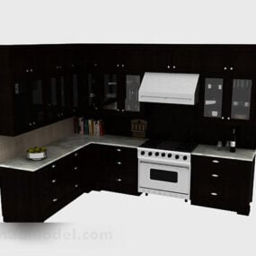 ブラックL型キッチンキャビネットV1 3Dモデル