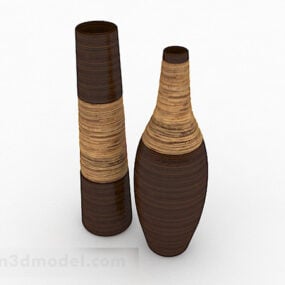 مدل تزیین سه بعدی گلدان چینی قهوه ای کلاسیک