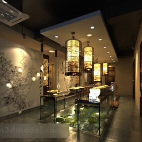 Interior de la sala de exposiciones china modelo 3d