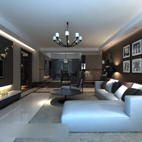 3д модель интерьера гостиной с росписью