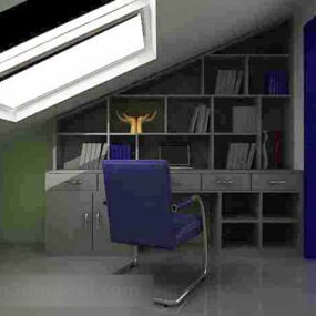 3D model interiéru malé studovny v podkroví
