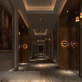 Modelo 3d do interior do corredor do hotel de luxo