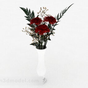 โมเดล 3 มิติแจกันดอกไม้ในร่มดอกไม้สีแดง