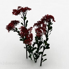 Red Flowers And Bushes 3d model
