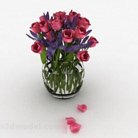 लाल ट्यूलिप फूल ग्लास फूलदान 3डी मॉडल