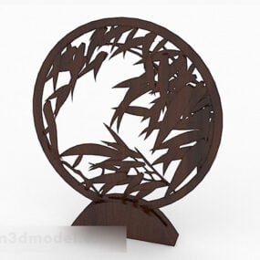 Round Wooden Bamboo Leaf Carving Decoration 3d model