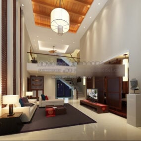 Modello 3d interno del soggiorno della villa del sud-est asiatico