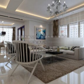 3D-Modell des Wohnzimmers im einfachen Stil der Villa
