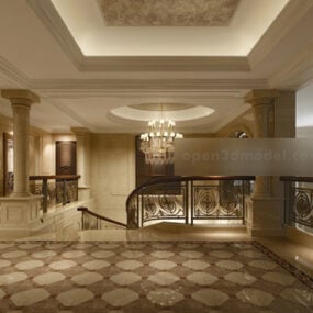 مدل سه بعدی طراحی داخلی لابی هتل