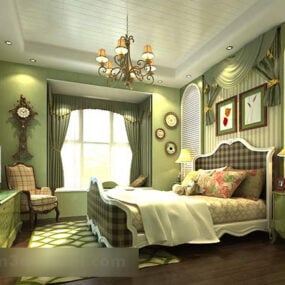 American Pastoral Bedroom Design Interior 3d model