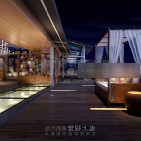 Balcon d'hôtel avec intérieur de pavillon modèle 3D