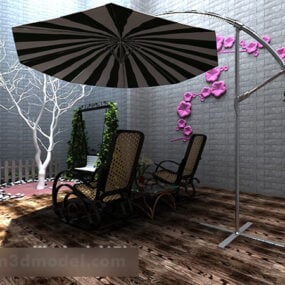 מרפסת גן עם מטריה דגם תלת מימד