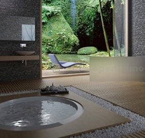 3д модель интерьера ванной комнаты в тропическом стиле