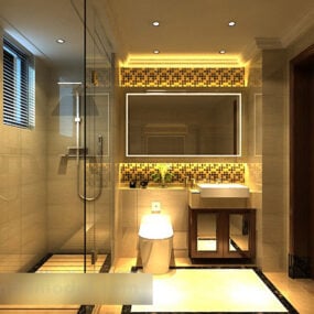 Kylpyhuoneen lasiovi, sisätilojen 3D-malli
