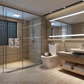 Modelo 3D do interior do banheiro com chuveiro